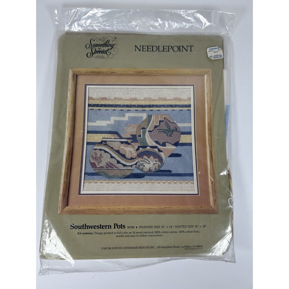 VTG Something Special Needlepoint Kit "Southwestern Pots" NEW! 14"x14"